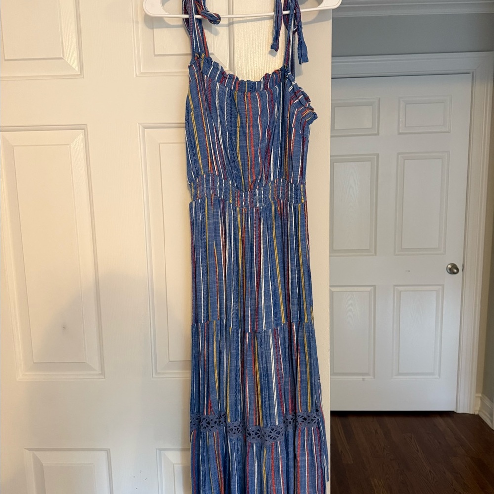 Adelyn Rae Blue Multicolor Striped Tie-Shoulder Maxi Dress